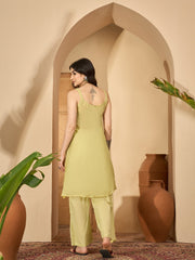 Lime Green V-Neck Pure Cotton Co-Ords Set For Women