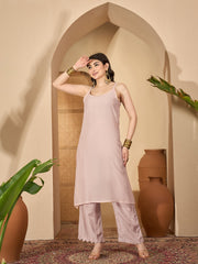 Sea Green Printed Round Neck Viscose Rayon Kurta Set For Women