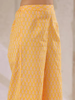 Yellow V-Neck Cotton Kurta with Floral Print and Palazzos for Women - SanskrutiHomes 