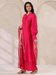 Pink Straight Kurta With Palazzo Pants And Printed Dupatta