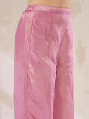 Pink Tissue Round Neck Kurta Set with Embroidered for Women - SanskrutiHomes 