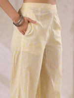 Off White Cotton Kurta Set Yellow Flower Printed With Dupatta - SanskrutiHomes 