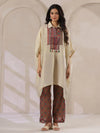 Cream Geometric Shirt Collar Silk Blend Co-Ord Outfit Set For Women