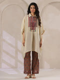 Cream Kaftan Co-Ord Set With Embroidered And Printed Pants