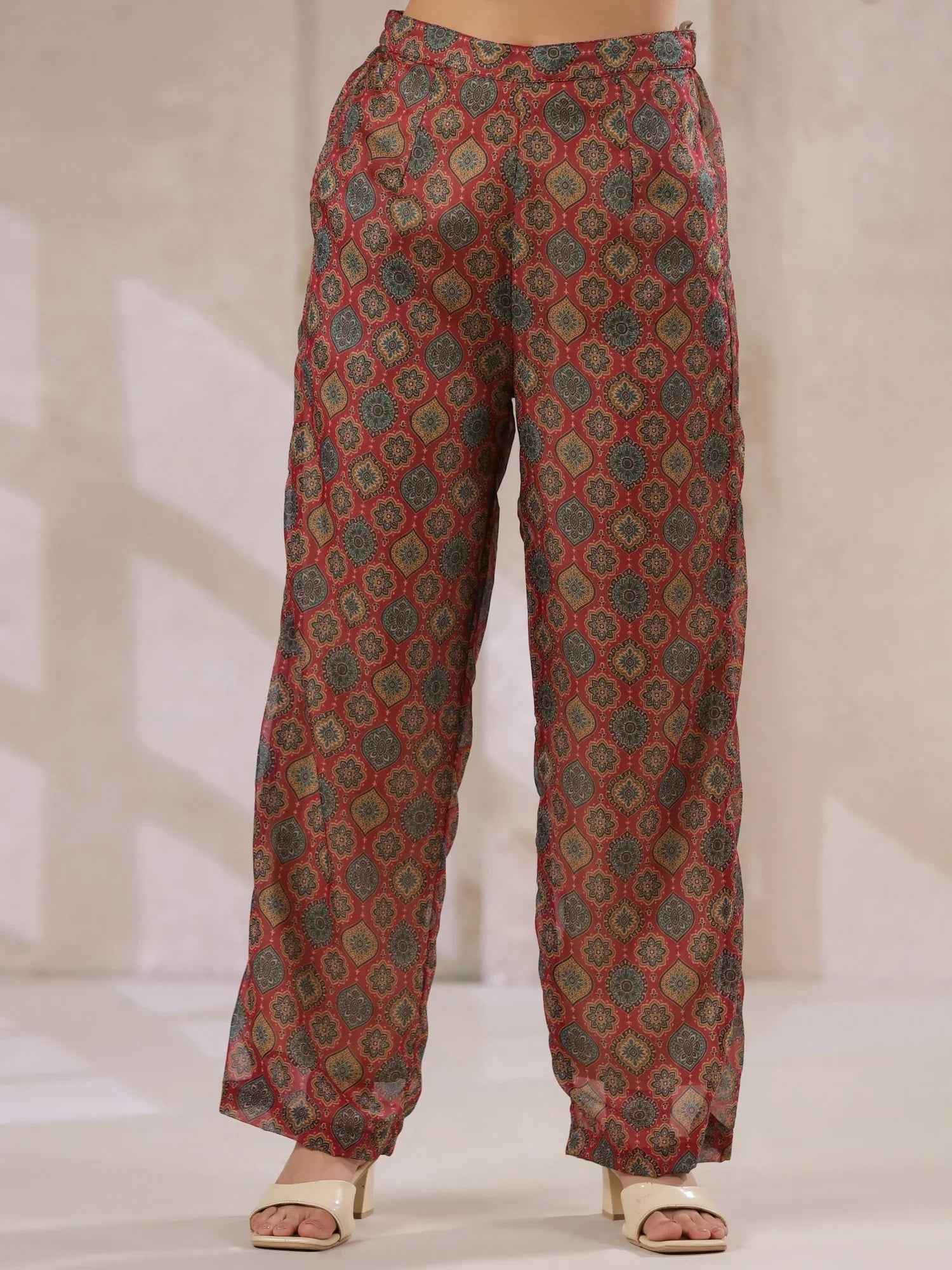 Cream Kaftan Co-Ord Set With Embroidered And Printed Pants