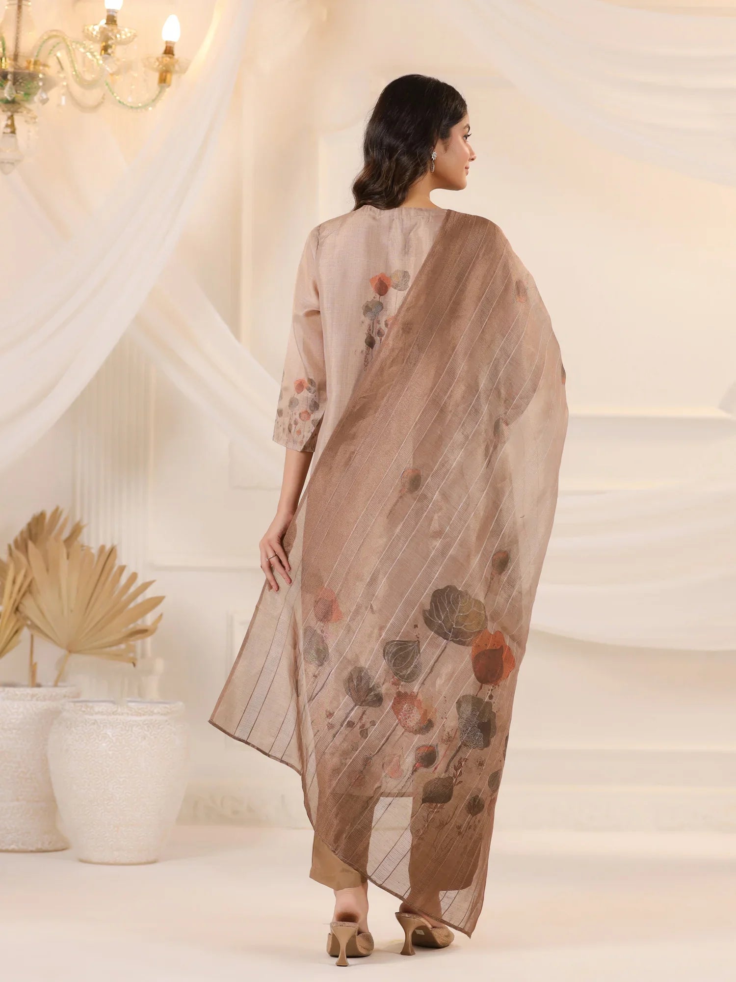 Brown Floral Printed Kurta Set With Dupatta for Women - SanskrutiHomes 