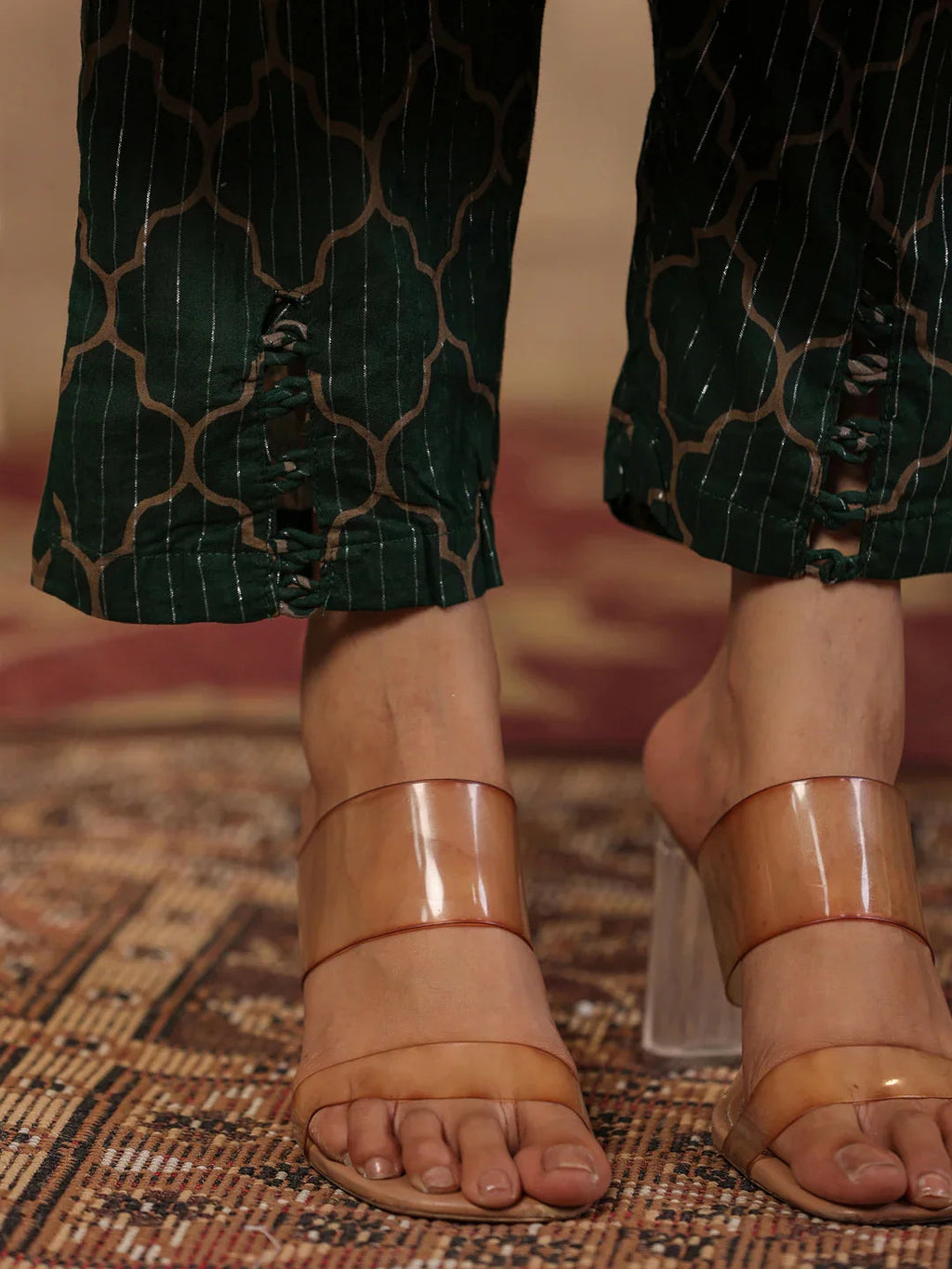 Rang Deep Red & Green Print Cotton Set of Kurti With Pant & Dupatta - SanskrutiHomes 