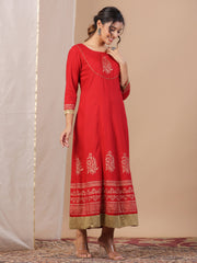 Red Floral Printed Kurta For Women