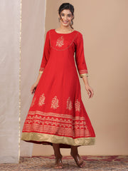 Red Floral Printed Kurta For Women