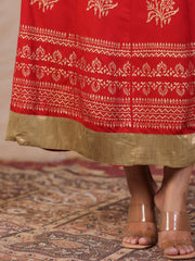 Red Floral Printed Kurta For Women