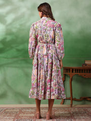 Floral Print A-Line Dress - SanskrutiHomes 