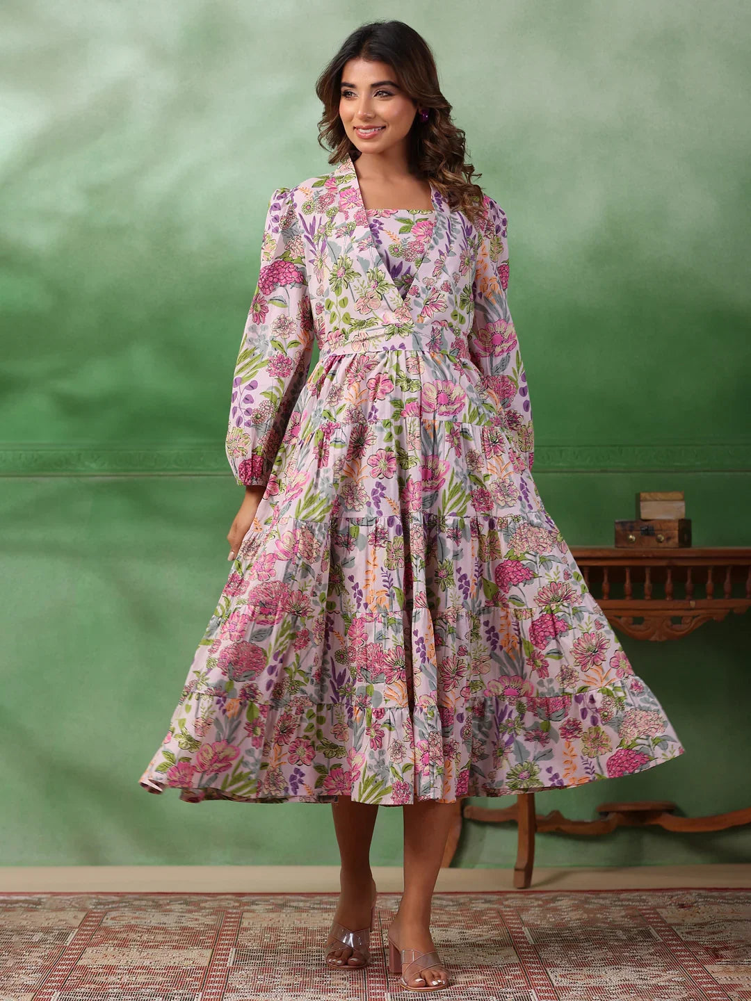 Floral Print A-Line Dress - SanskrutiHomes 