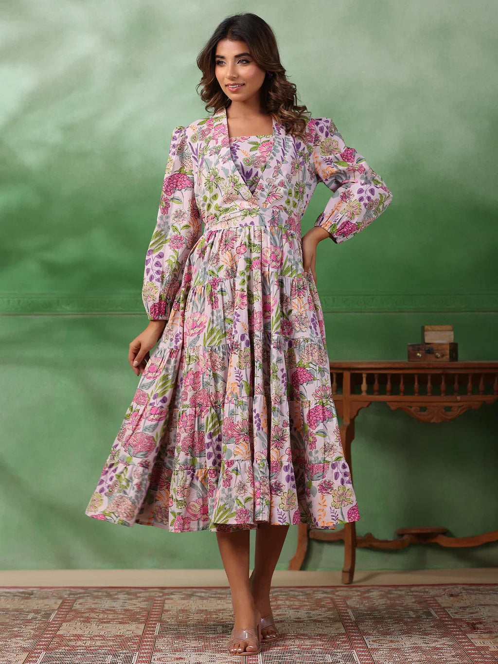 Floral Print A-Line Dress - SanskrutiHomes 