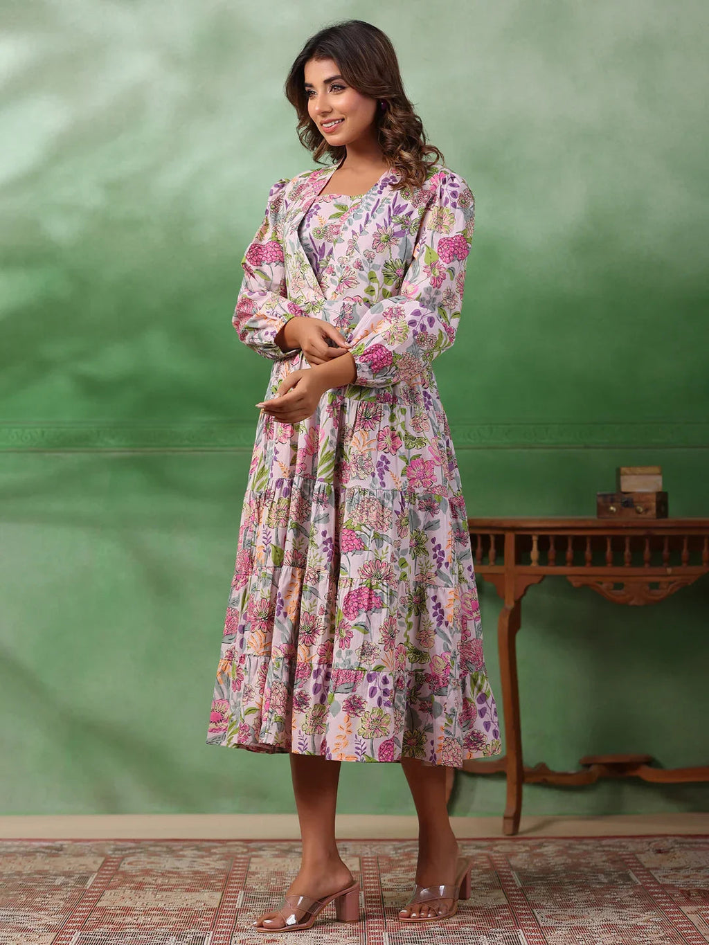 Floral Print A-Line Dress - SanskrutiHomes 