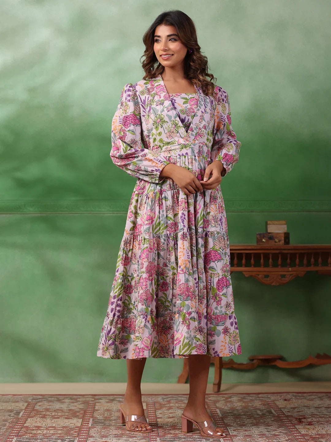 Floral Print A-Line Dress - SanskrutiHomes 