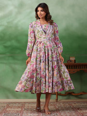Floral Print A-Line Dress - SanskrutiHomes 