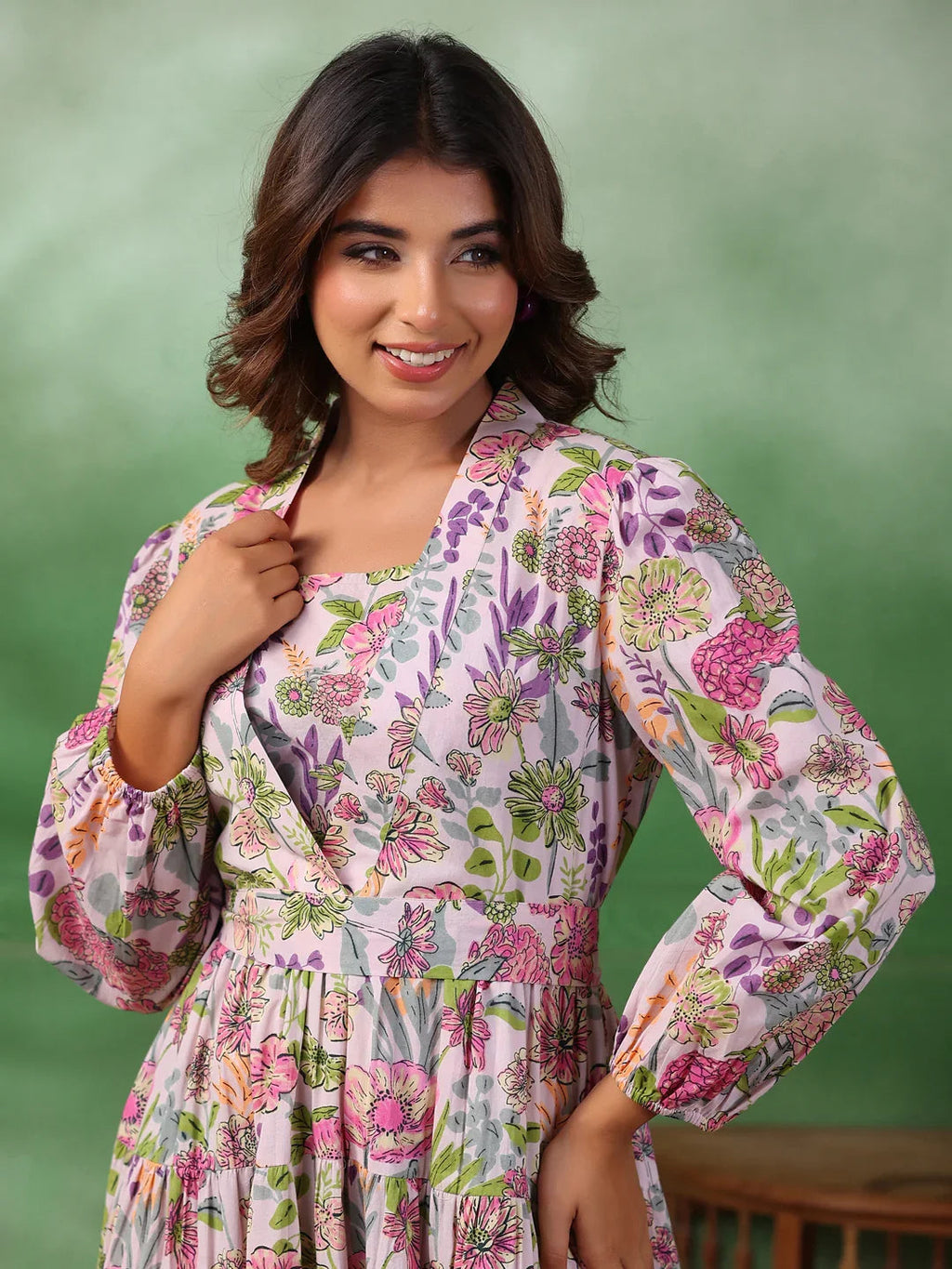 Floral Print A-Line Dress - SanskrutiHomes 
