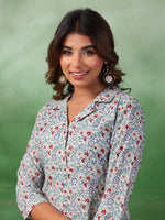 Red Flower Printed Kurta Set for Women - SanskrutiHomes 
