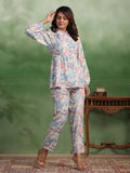 Silk Blend floral printed shirt collar co-ord - SanskrutiHomes 