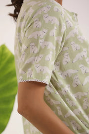 Light Green Printed peter pan collared Night suit set - SanskrutiHomes 