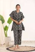 Black Cotton Printed Kaftan and Pajama Set - SanskrutiHomes 