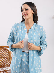 Oasis blue heart Cotton Night SUIT - SanskrutiHomes 