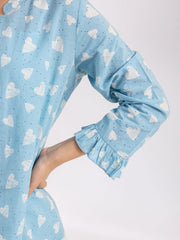 Oasis blue heart Cotton Night SUIT - SanskrutiHomes 