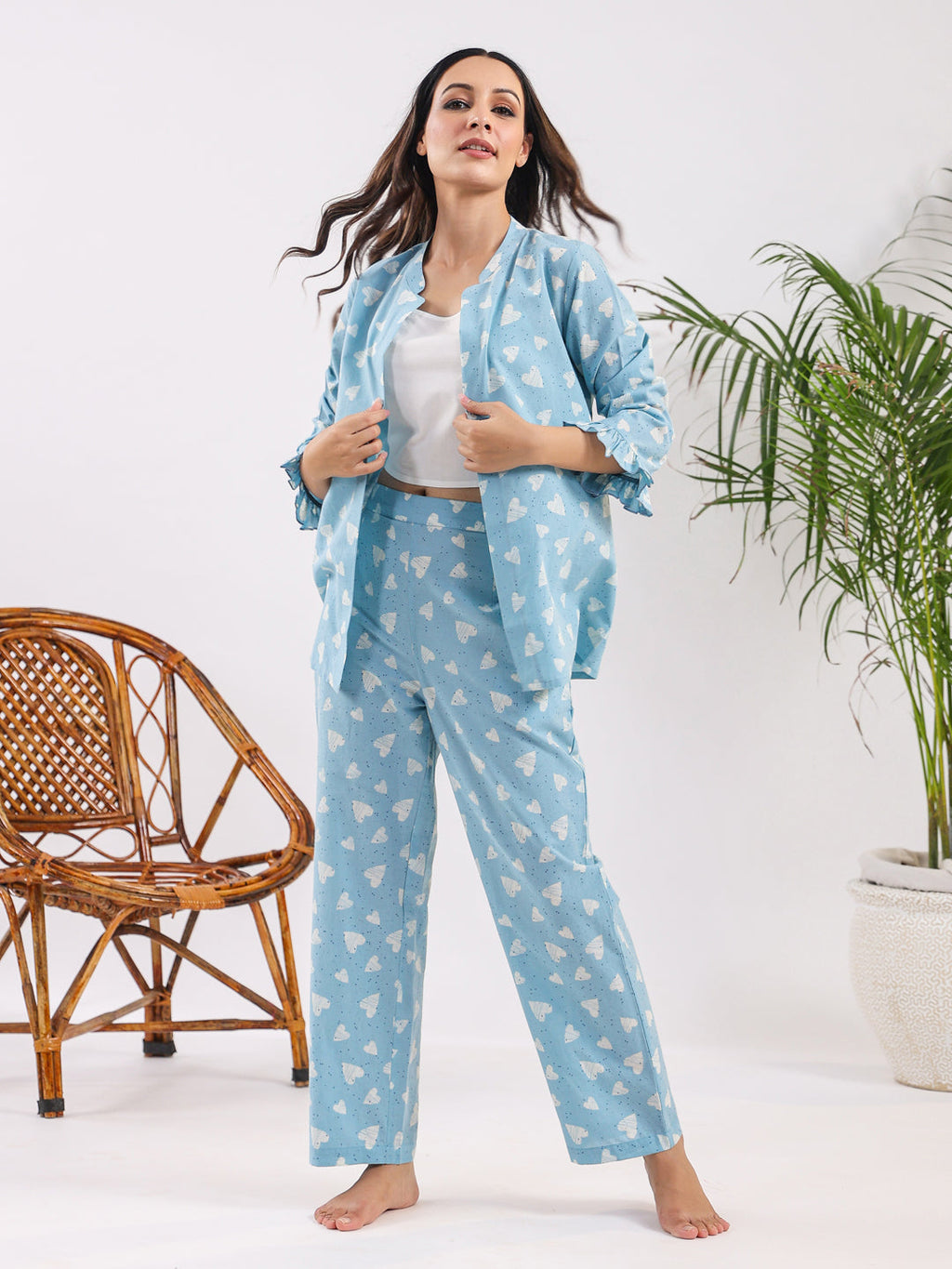 Oasis blue heart Cotton Night SUIT - SanskrutiHomes 