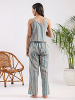 Powder blue stripe Cotton Night SUIT - SanskrutiHomes 