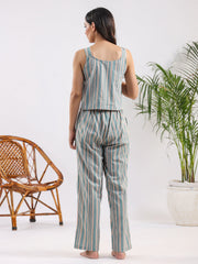 Powder blue stripe Cotton Night SUIT - SanskrutiHomes 