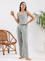 Powder blue stripe Cotton Night SUIT - SanskrutiHomes 