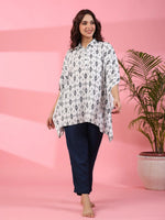 White Floral Printed Kaftan Set - SanskrutiHomes 
