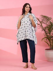White Floral Printed Kaftan Set