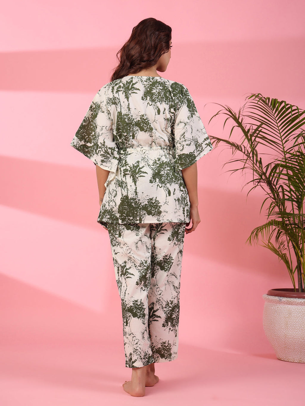 Jungle print Cotton Kaftan Night Suit - SanskrutiHomes 