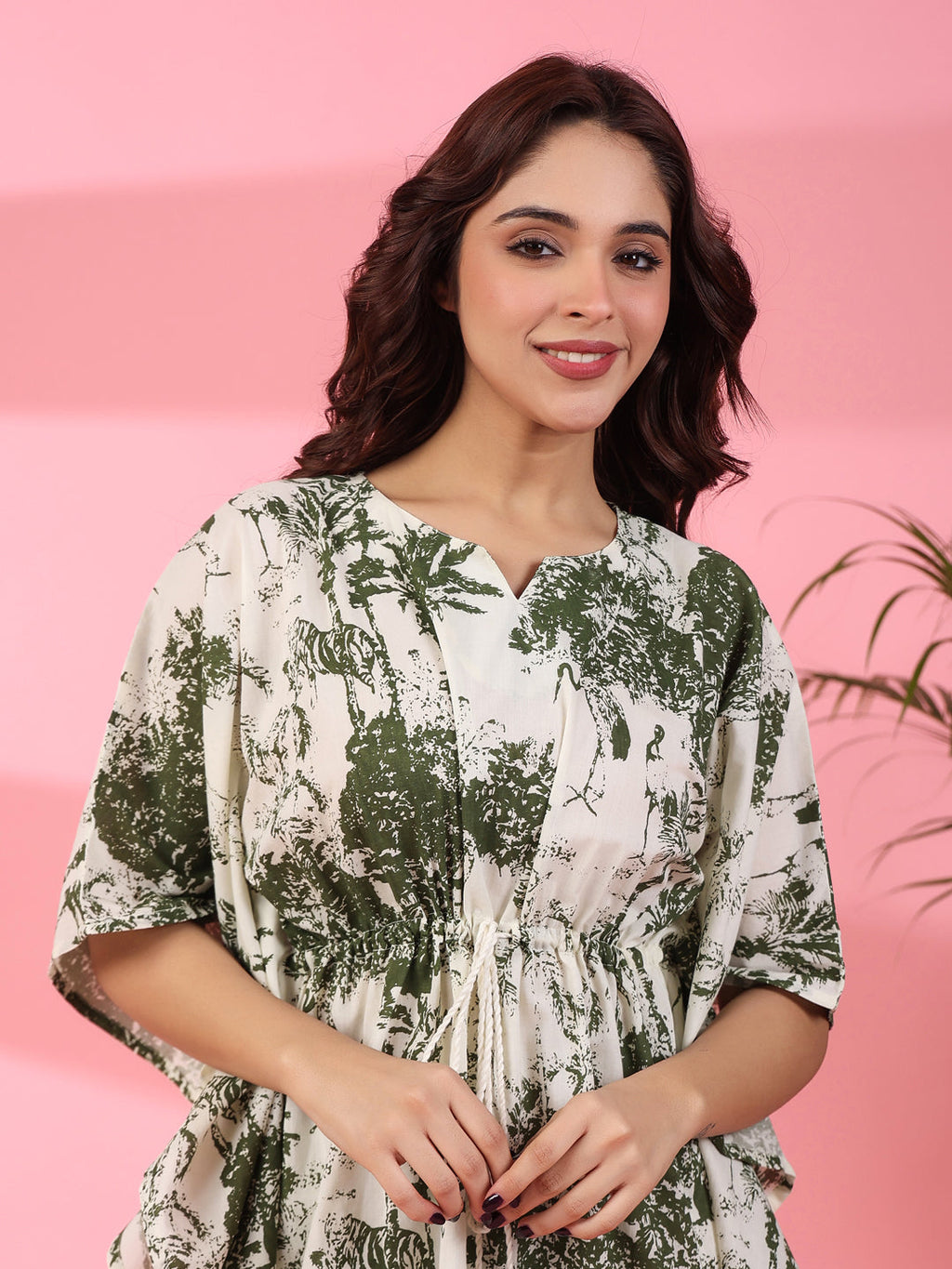 Jungle print Cotton Kaftan Night Suit - SanskrutiHomes 