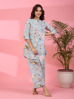 Pattens bird blue cotton co-ord set - SanskrutiHomes 