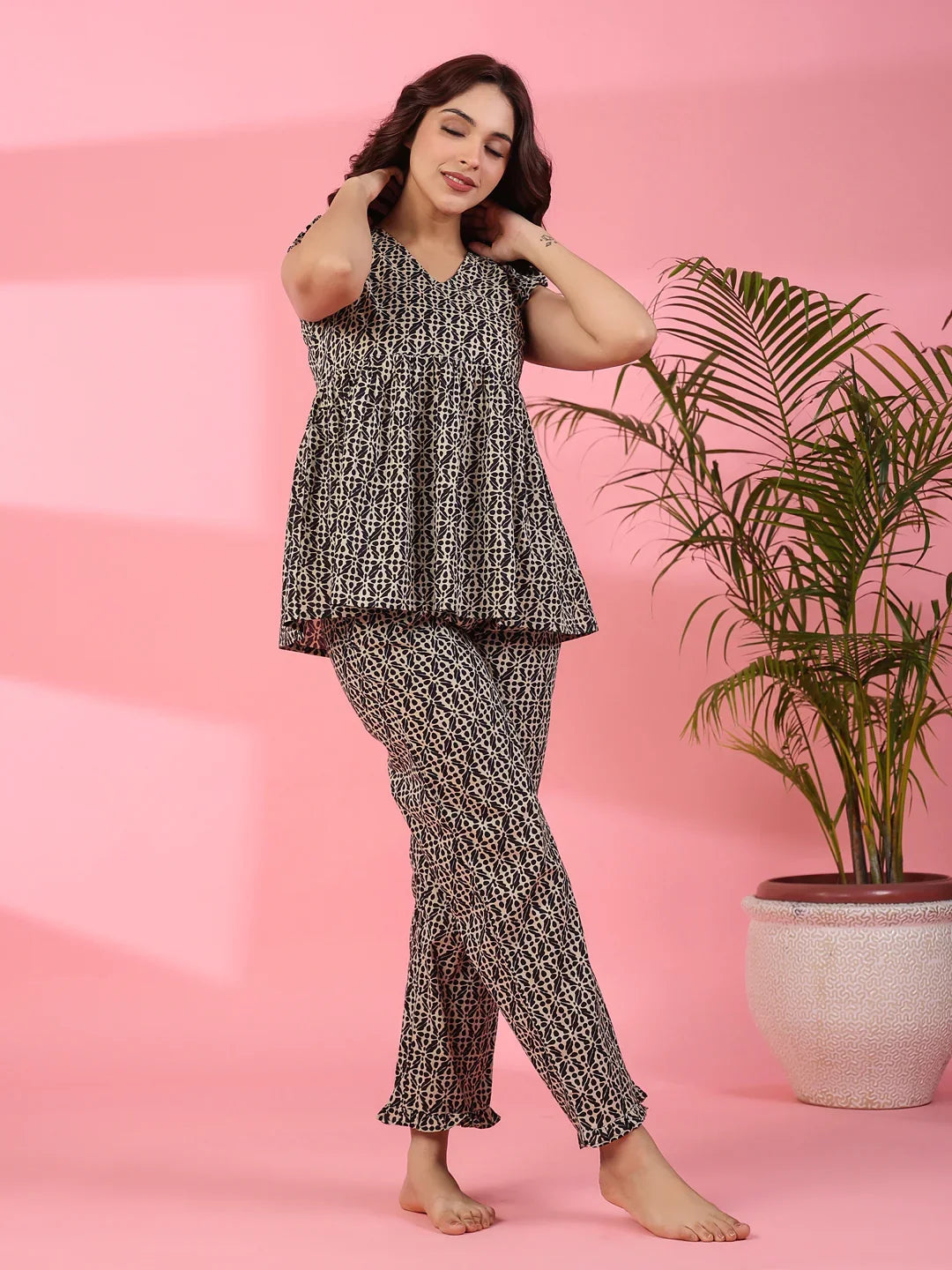 Lanes nest Cotton Night Suit - SanskrutiHomes 