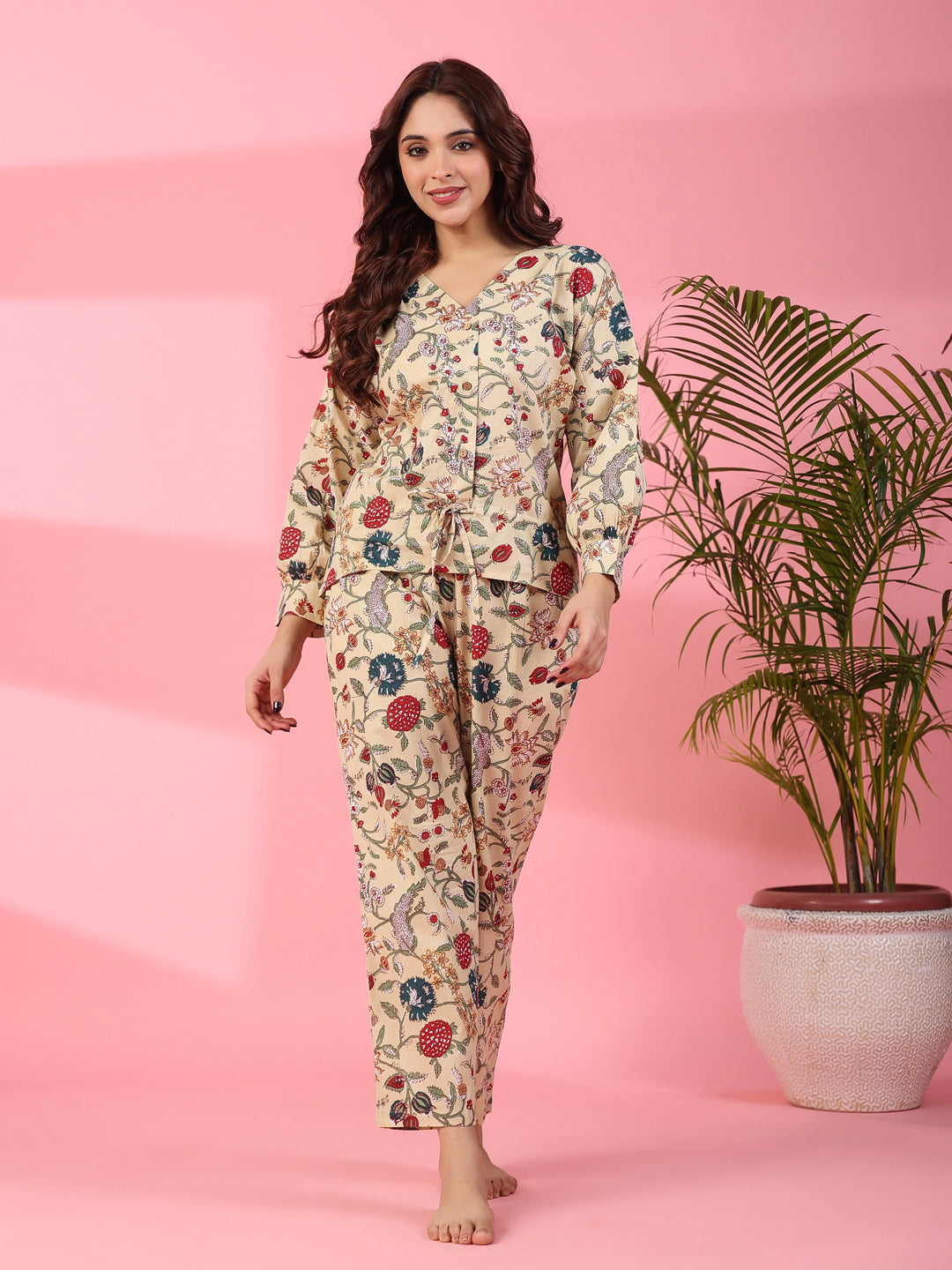 Jacobean Cotton Night Suit - SanskrutiHomes 