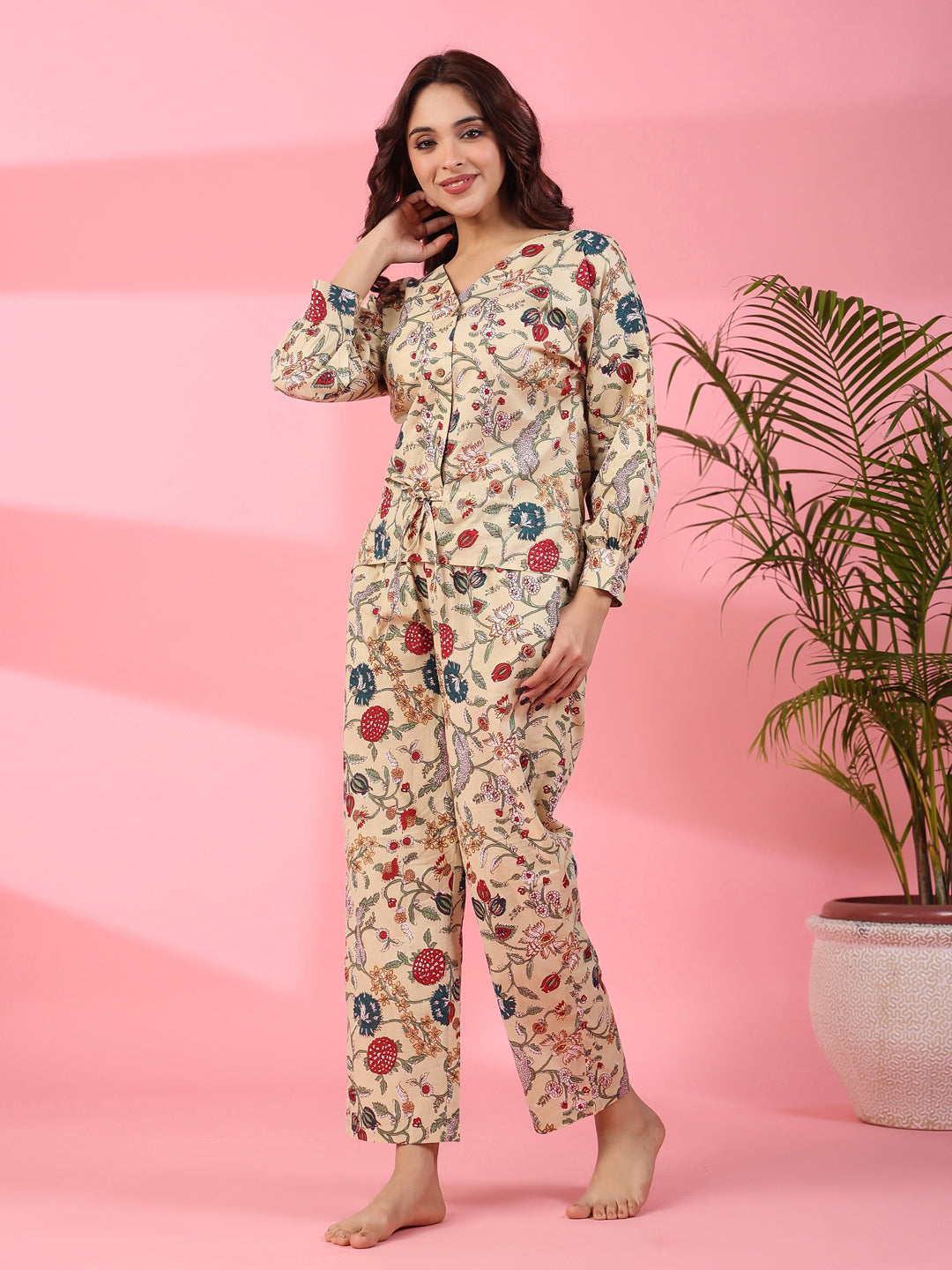 Jacobean Cotton Night Suit - SanskrutiHomes 