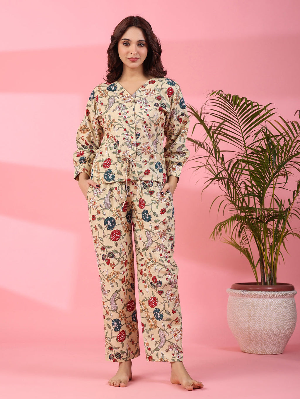 Jacobean Cotton Night Suit - SanskrutiHomes 