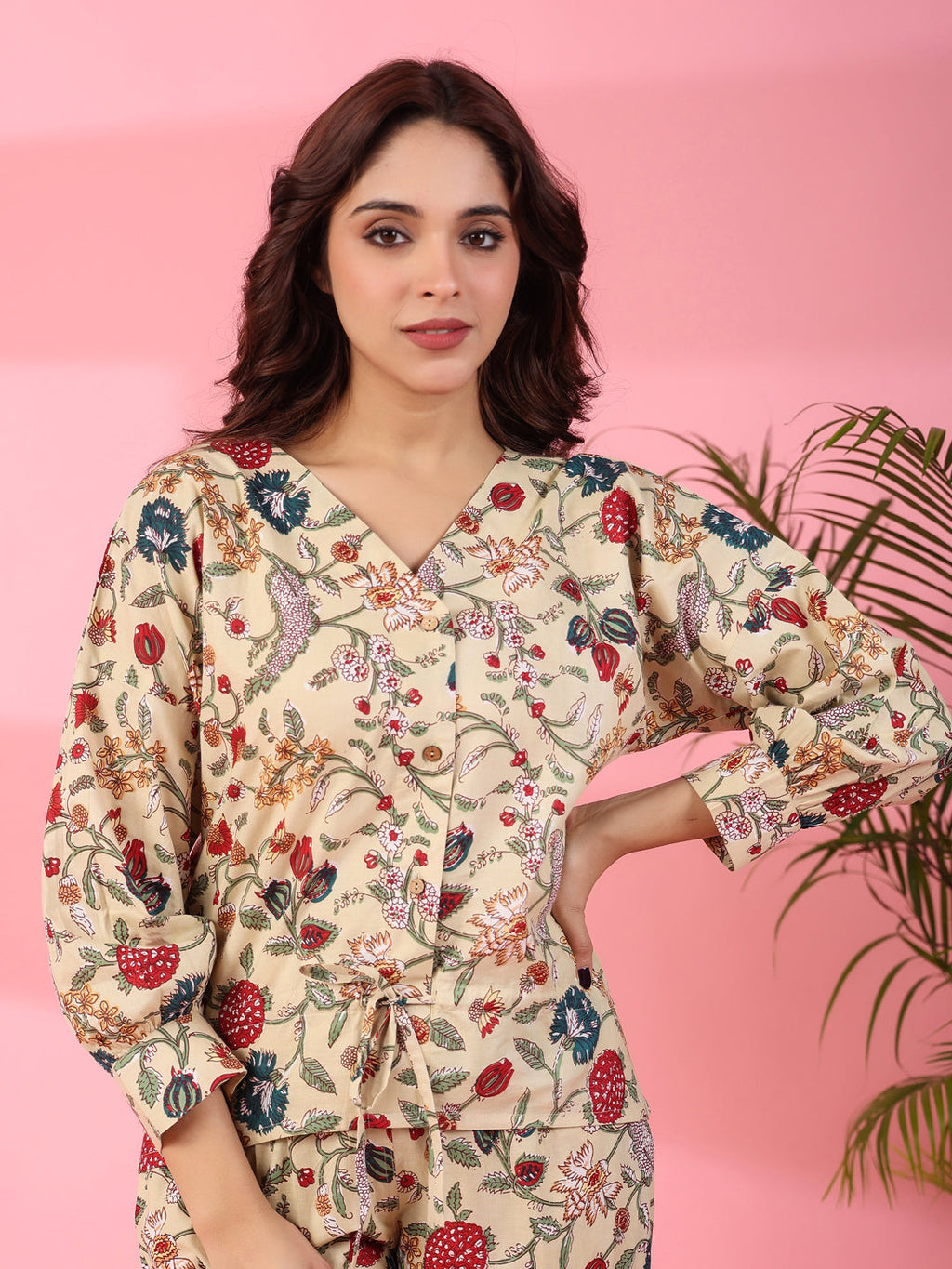Jacobean Cotton Night Suit - SanskrutiHomes 