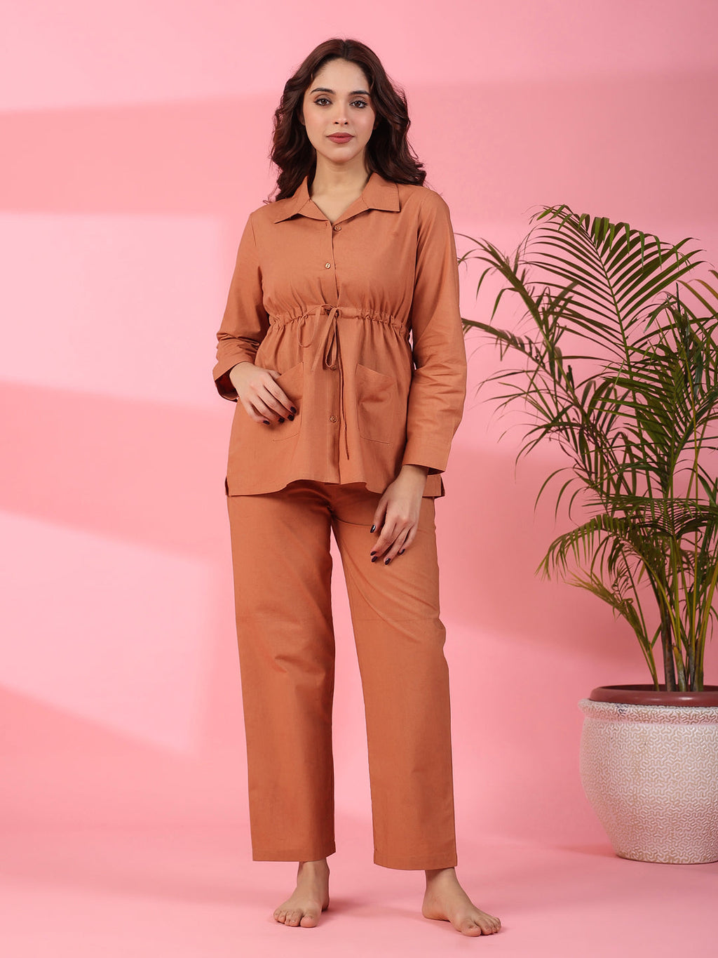 RUST BROWN 2 Pcs COTTON Night Suit - SanskrutiHomes 