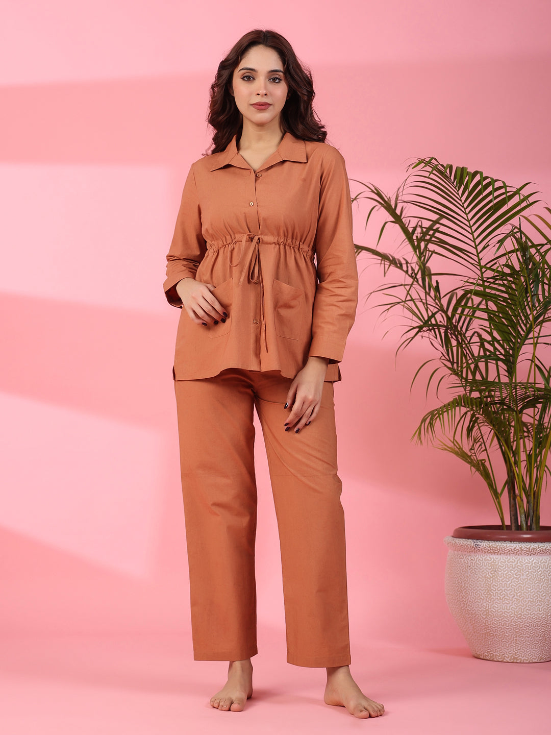 RUST BROWN 2 Pcs COTTON Night Suit - SanskrutiHomes 