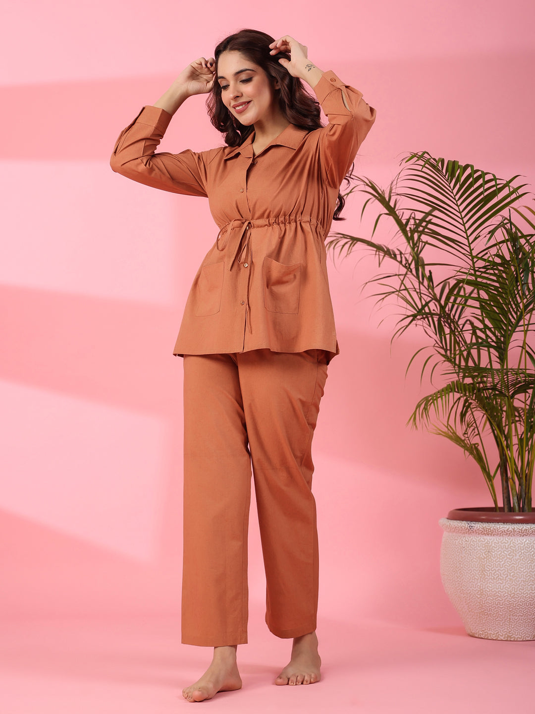 RUST BROWN 2 Pcs COTTON Night Suit - SanskrutiHomes 