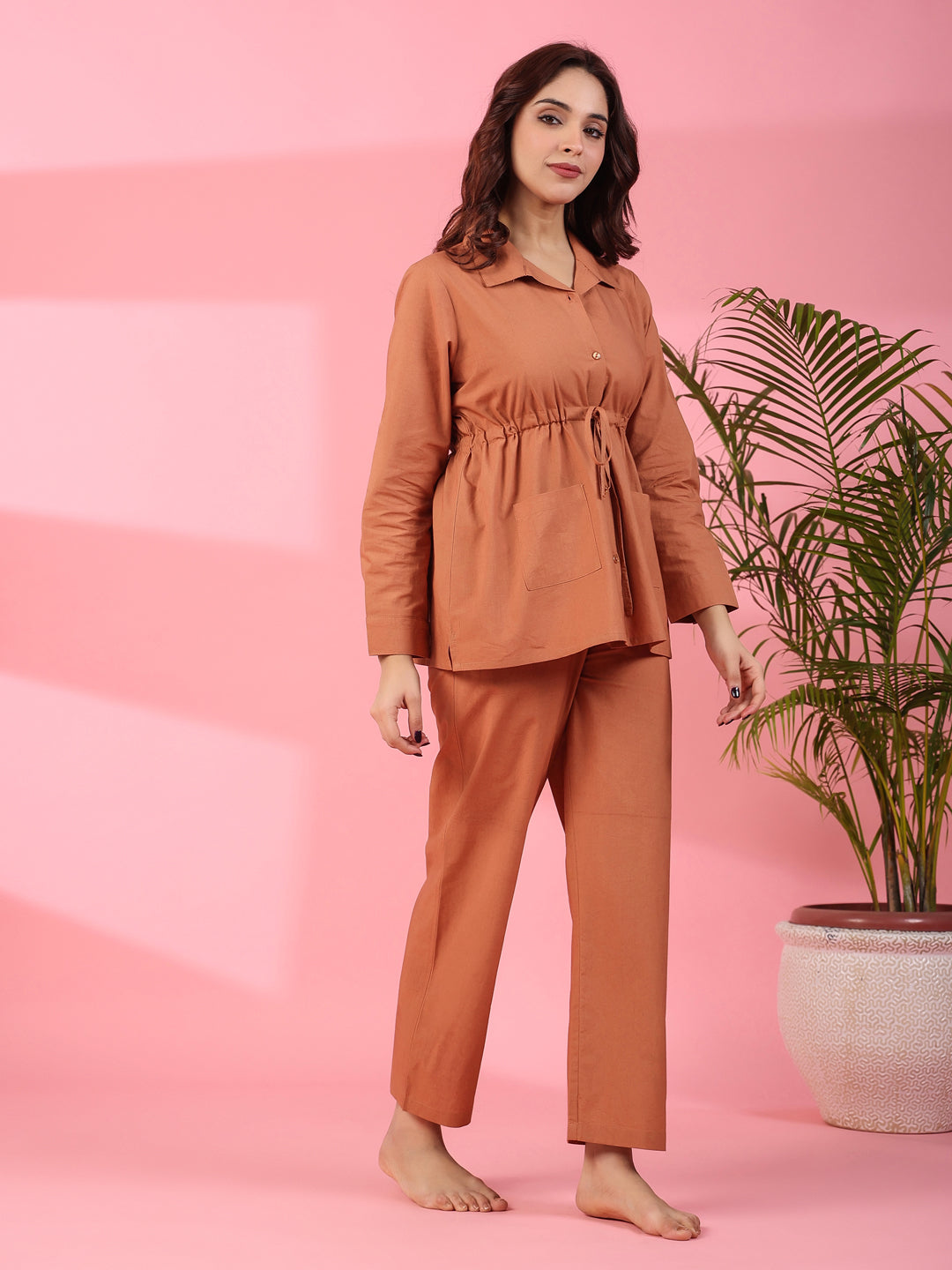 RUST BROWN 2 Pcs COTTON Night Suit - SanskrutiHomes 