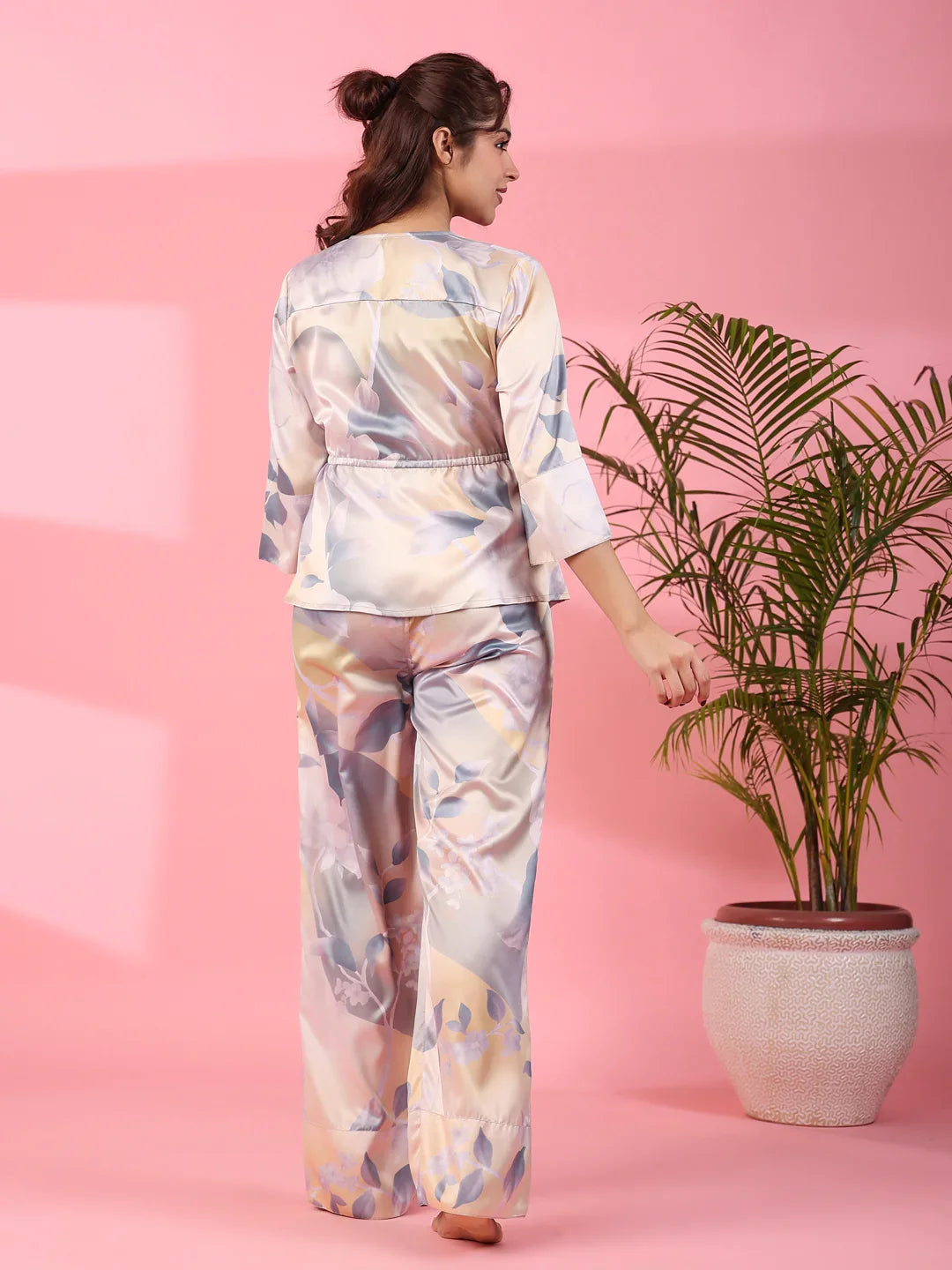 Grey Satin Night Suit - SanskrutiHomes 