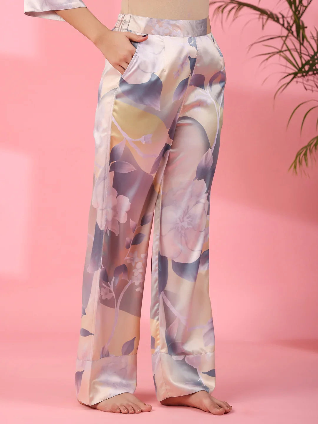 Grey Satin Night Suit - SanskrutiHomes 