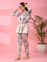 3Pcs Women Poly Satin Night Suit - SanskrutiHomes 