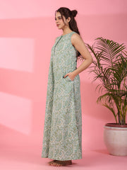 Printed sleeveless cotton Jumpsuit - SanskrutiHomes 