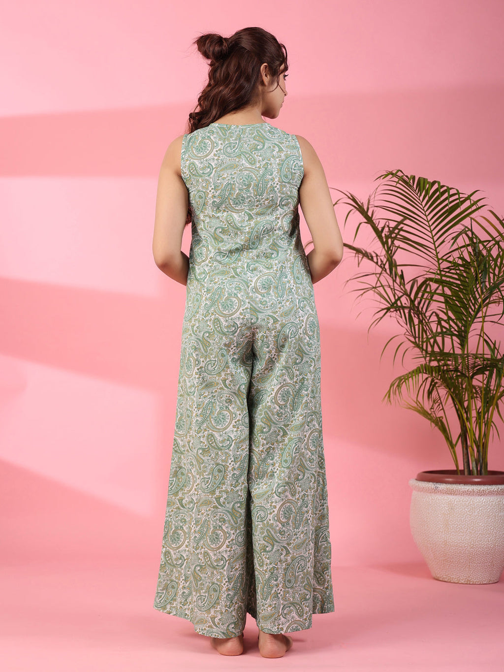 Printed sleeveless cotton Jumpsuit - SanskrutiHomes 